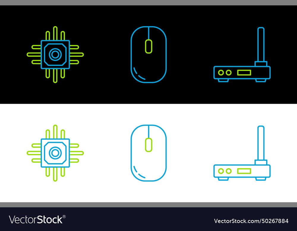 Set line router and wi-fi signal processor vector image Set line router and wi-fi signal processor