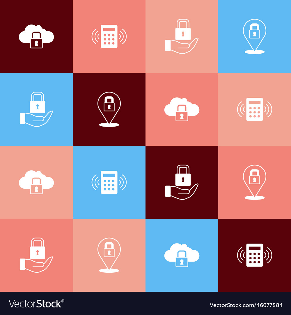 Set pop art cloud computing lock security keypad vector image Set pop art cloud computing lock security keypad