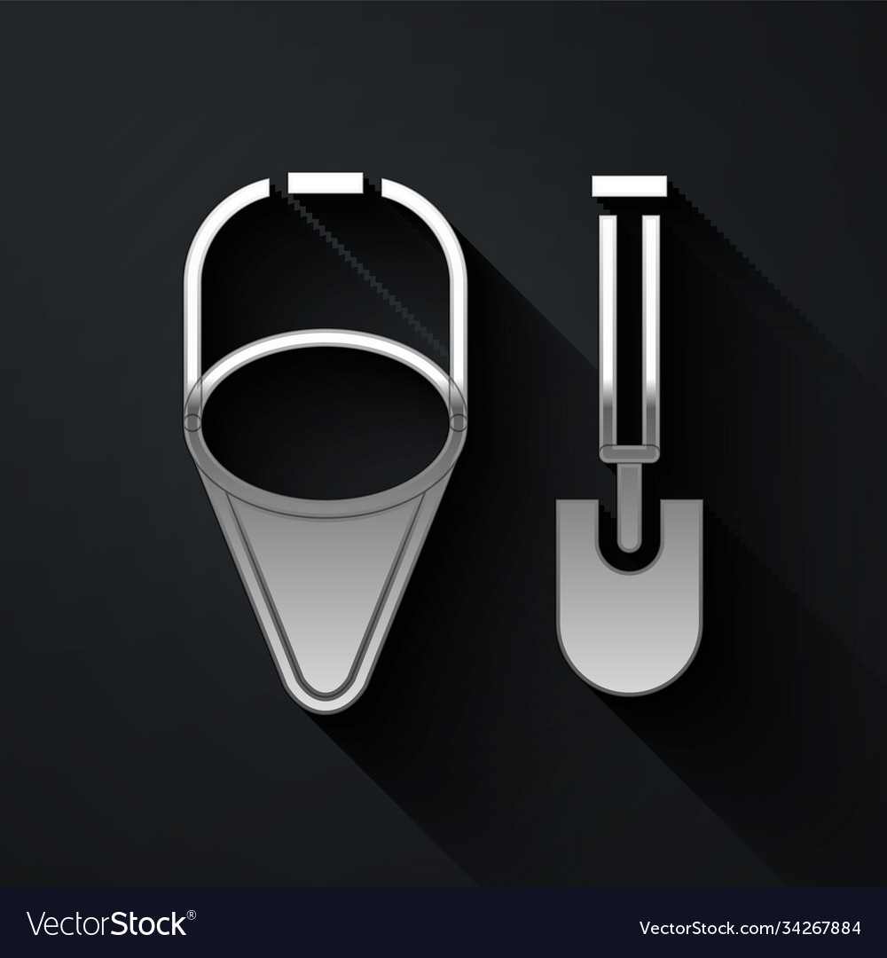 Silver fire shovel and cone bucket icon isolated