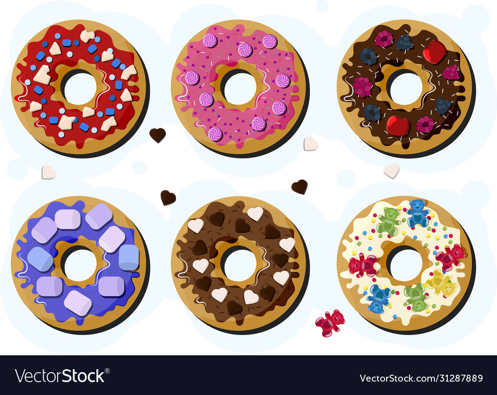 A set doughnuts with icing and different