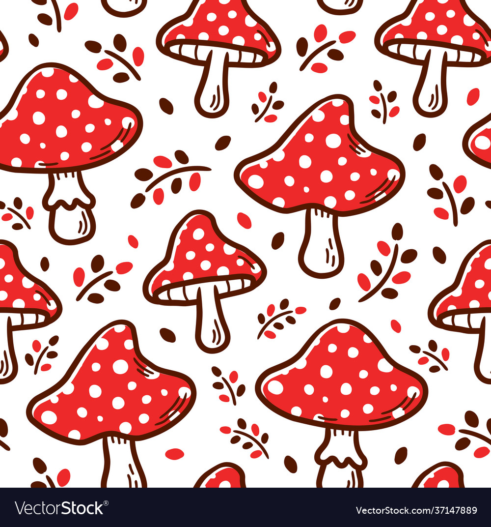 Amanita mushroom seamless pattern cartoon Vector Image