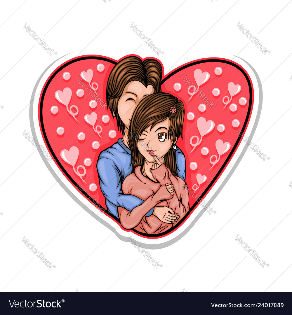 Anime boy and girl kissing on white Royalty Free Vector