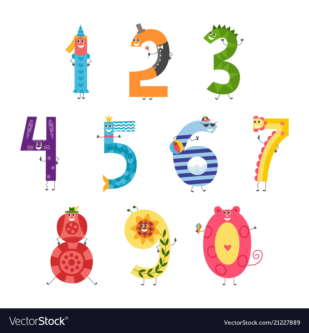 Cute cartoon number set for teaching children Vector Image