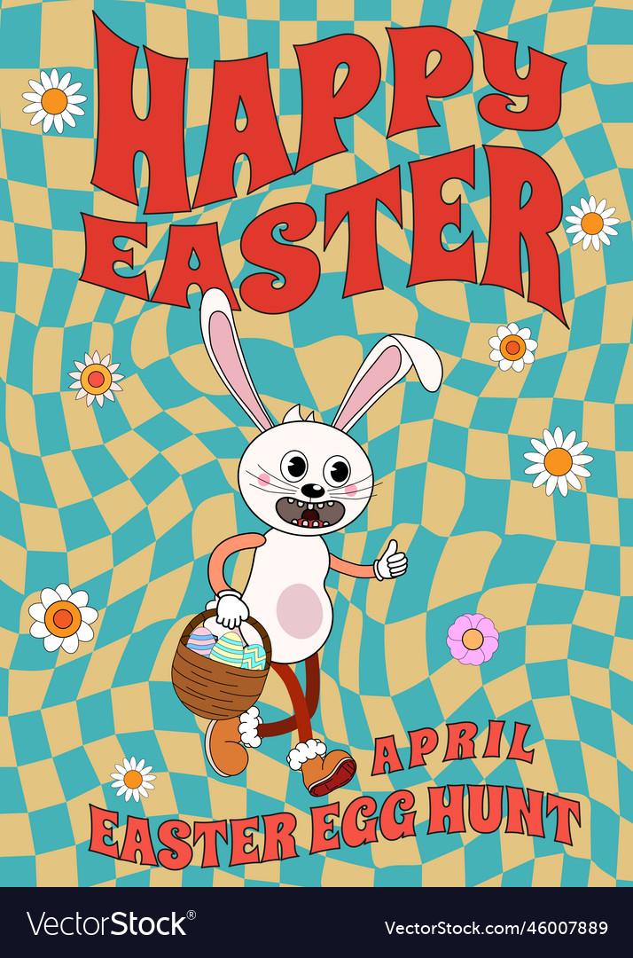 Happy easter vintage poster trendy groovy