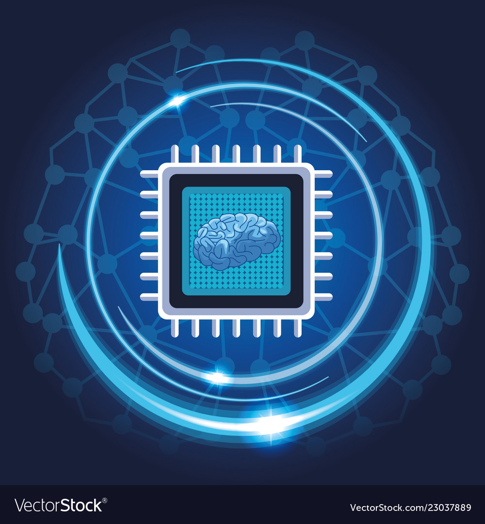 Microchip with brain vector image Microchip with brain