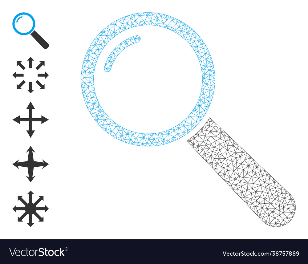 Polygonal network magnifier icon with simple vector image Polygonal network magnifier icon with simple