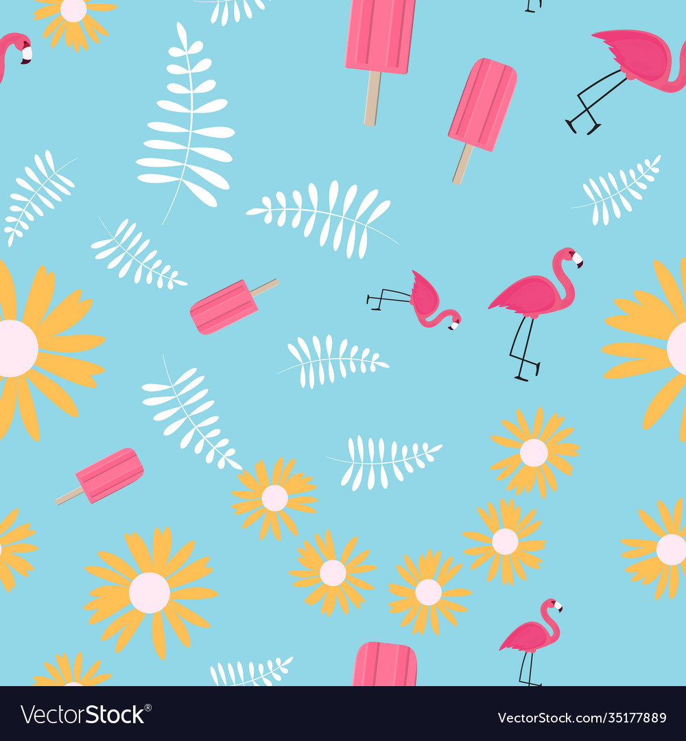 Seamless pattern background with flamingo ice