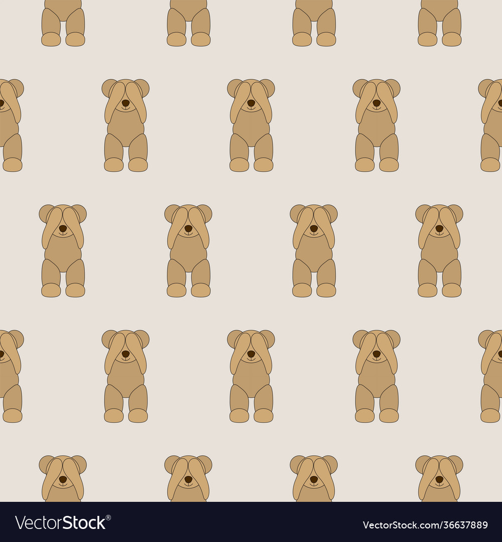 Seamless pattern old teddy bear not seeing