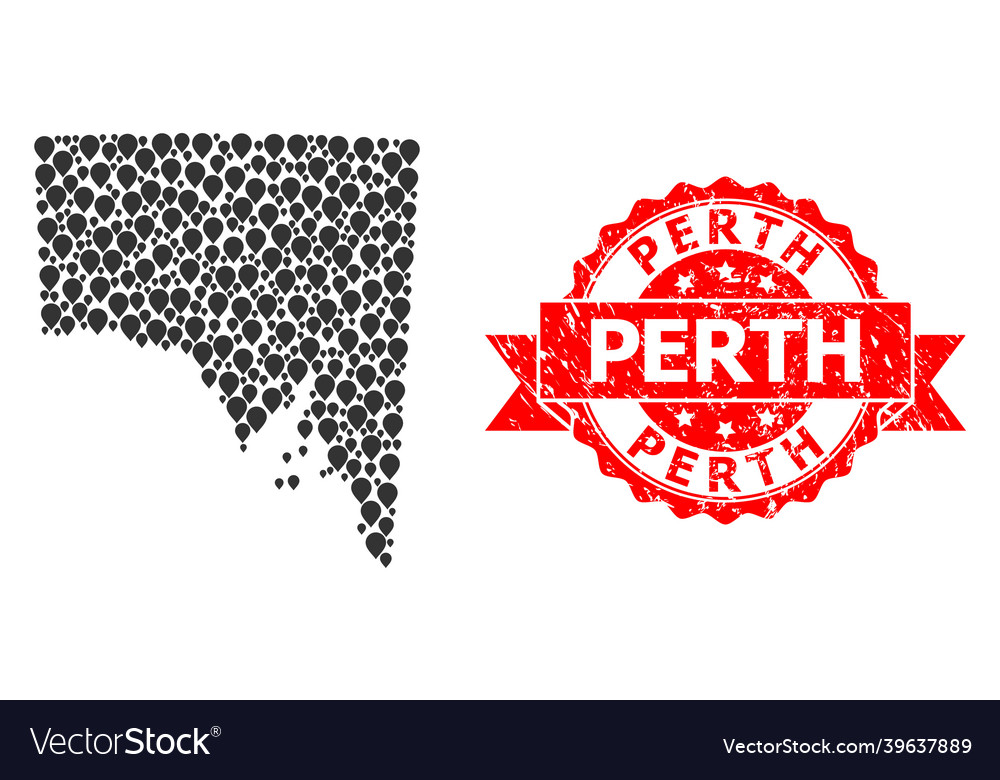 Textured perth stamp and pointer mosaic map vector image Textured perth stamp and pointer mosaic map