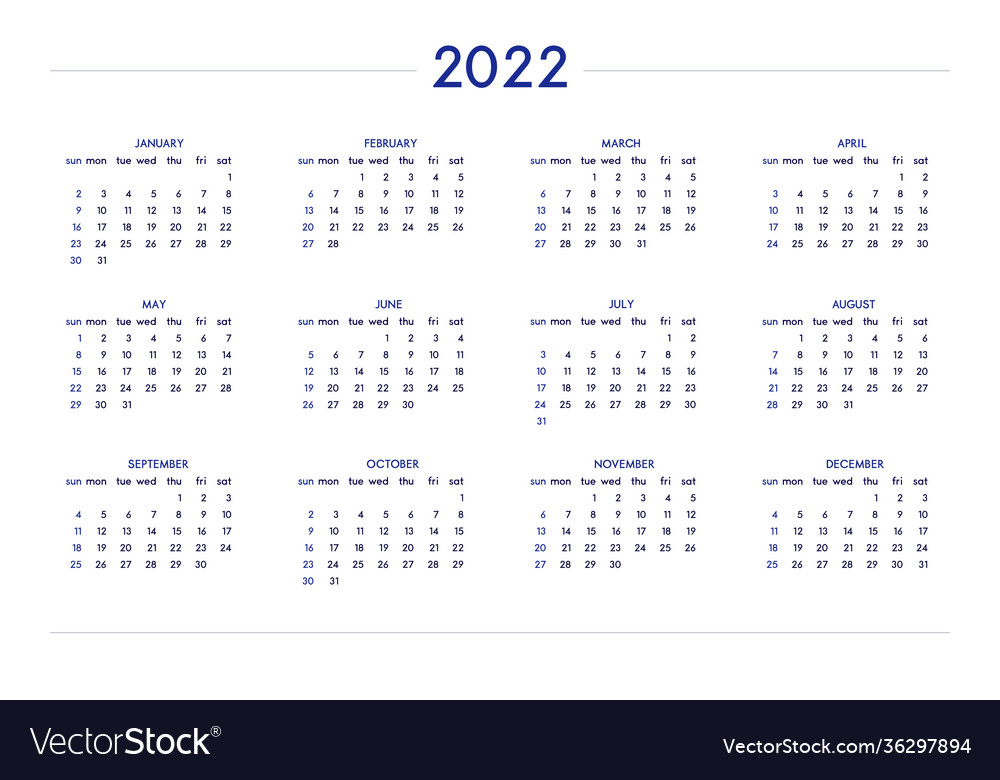 2022 calendar set in classic strict style wall Vector Image