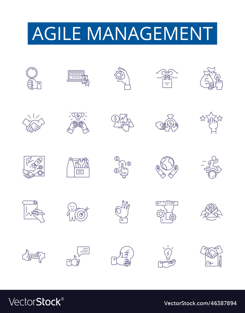 Agile management line icons signs set design vector image Agile management line icons signs set design