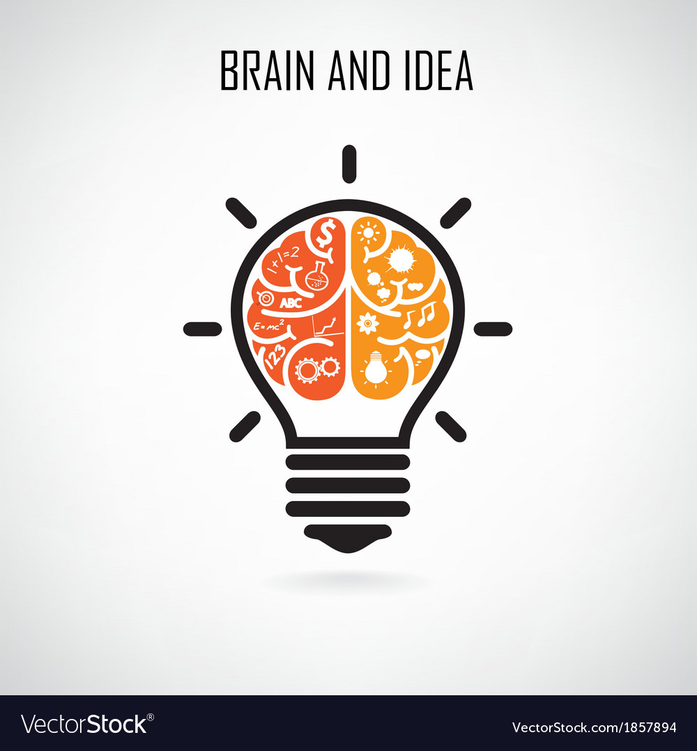 Creative light bulb and brain symbol Royalty Free Vector