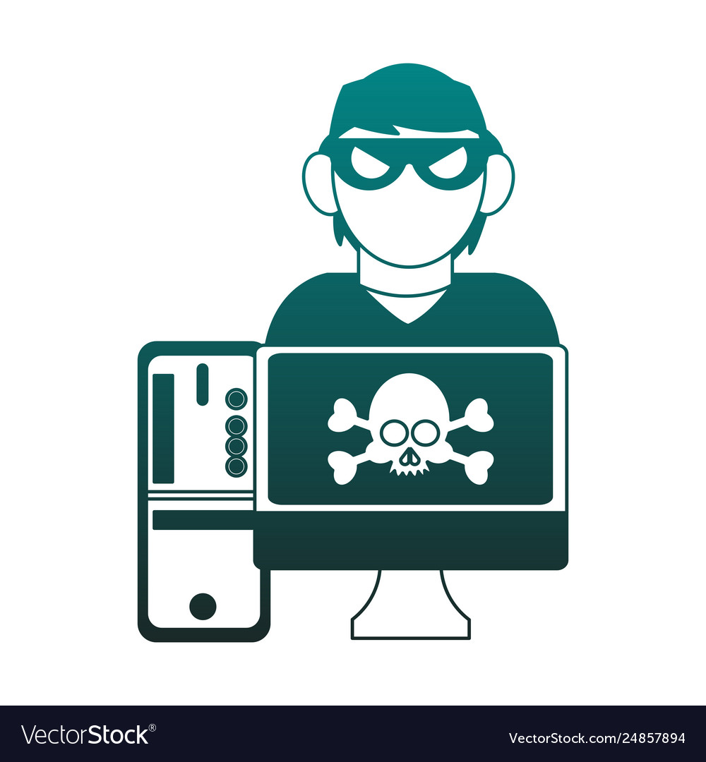 Hacker on computer blue lines vector image Hacker on computer blue lines