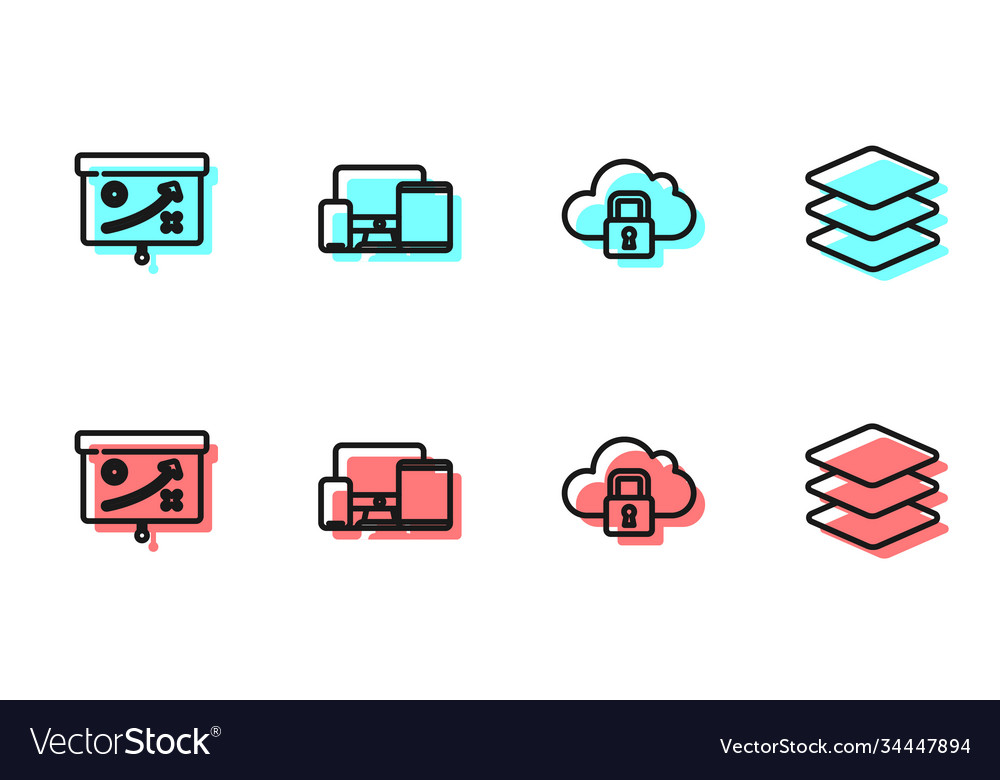 Set line cloud computing lock planning strategy vector image Set line cloud computing lock planning strategy
