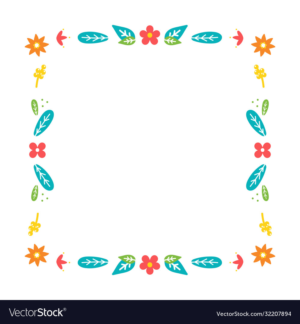 Square floral frame with leaves and flowers