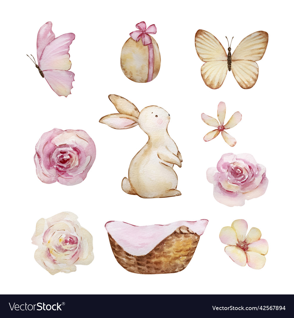 Watercolor Cute Easter Set Rabbit Royalty Free Vector Image