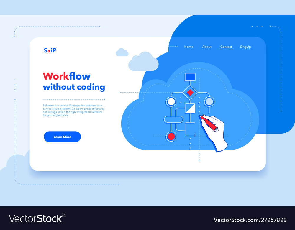 Client creates workflow without coding first vector image Client creates workflow without coding first