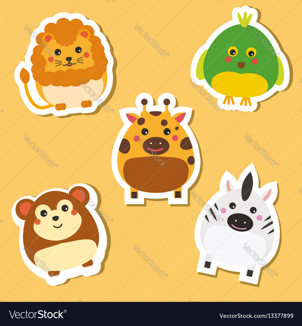 Cute african wild animals stickers set