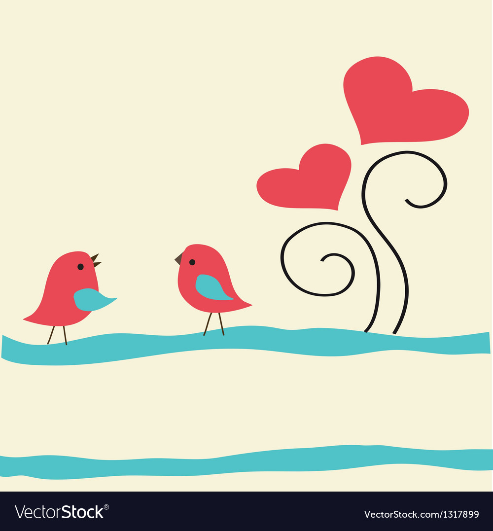 Cute greetings card with birds on a swing