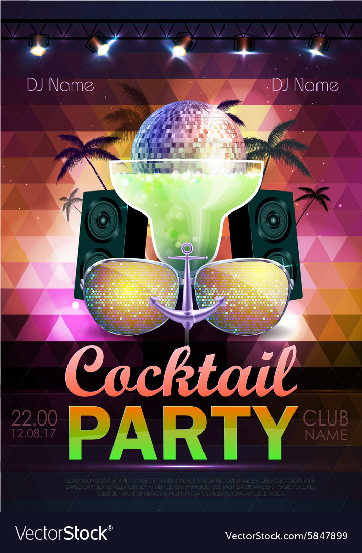 Disco ball background cocktail party poster Vector Image