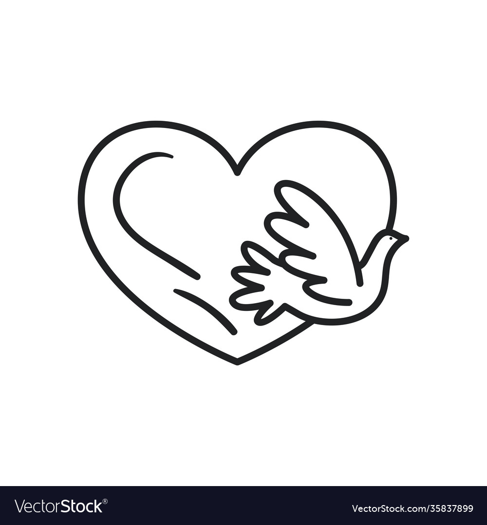 Dove with heart line style icon design