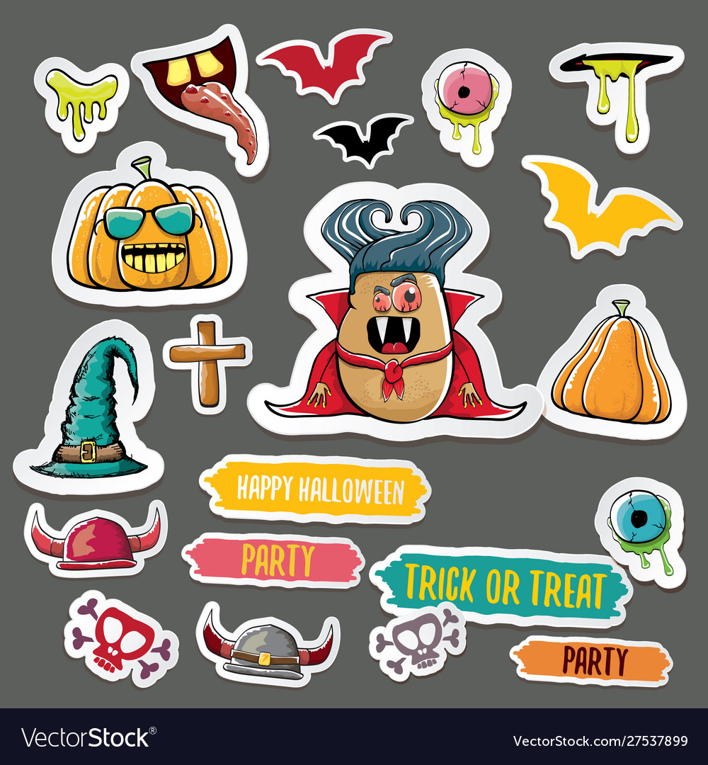 Halloween sticker icons set with dracula vector image Halloween sticker icons set with dracula