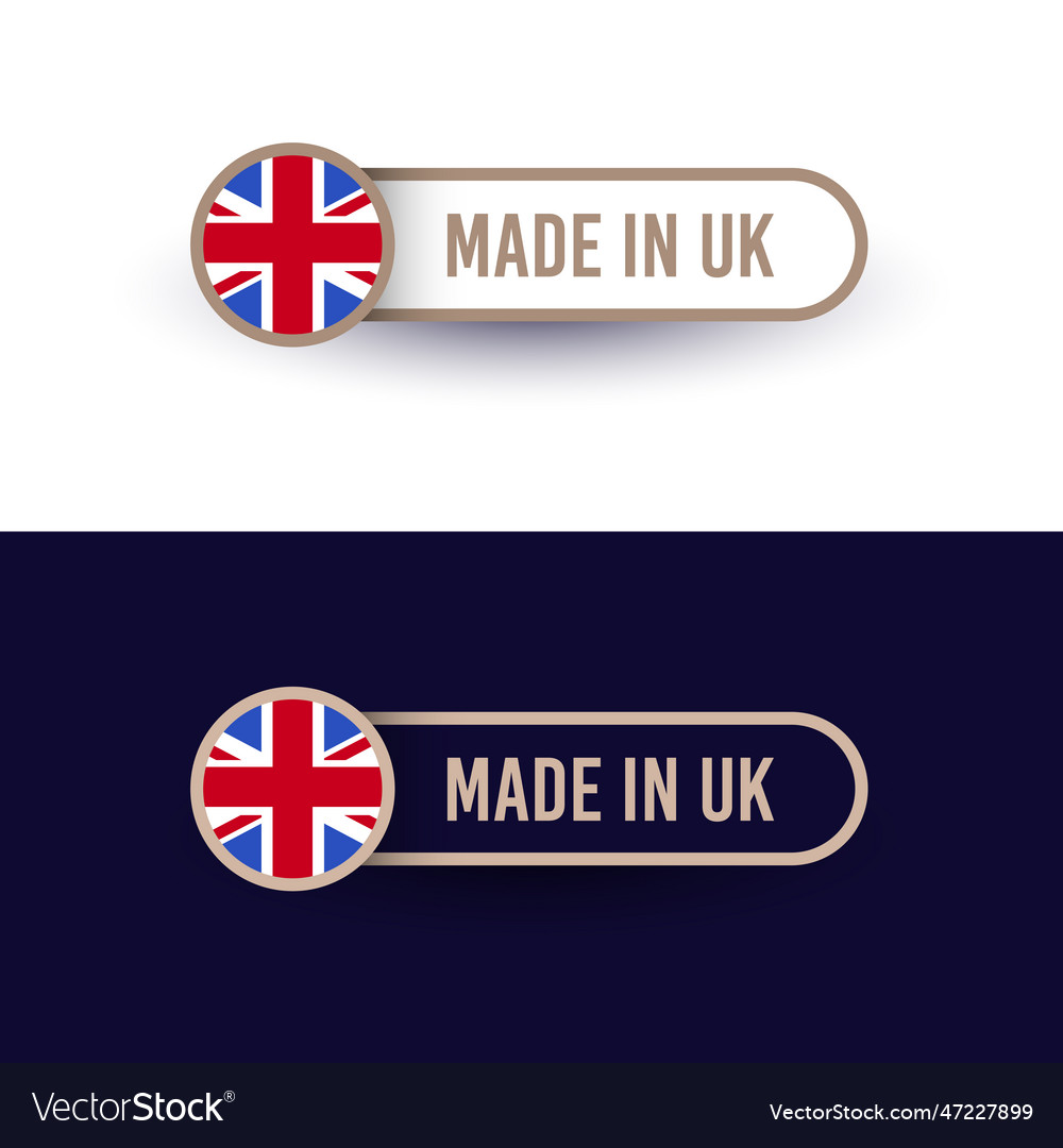 Rounded made in uk label set with flag Royalty Free Vector