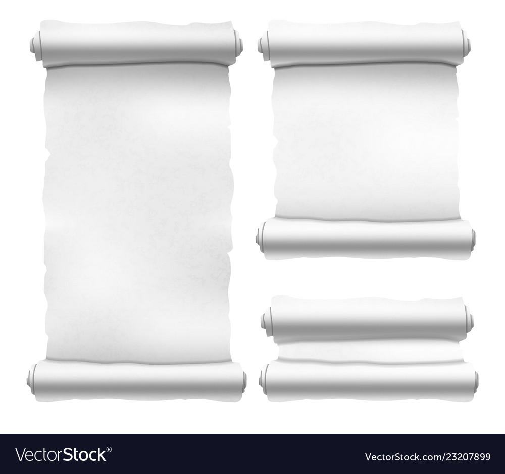 Set of old white textured scrolls different shapes