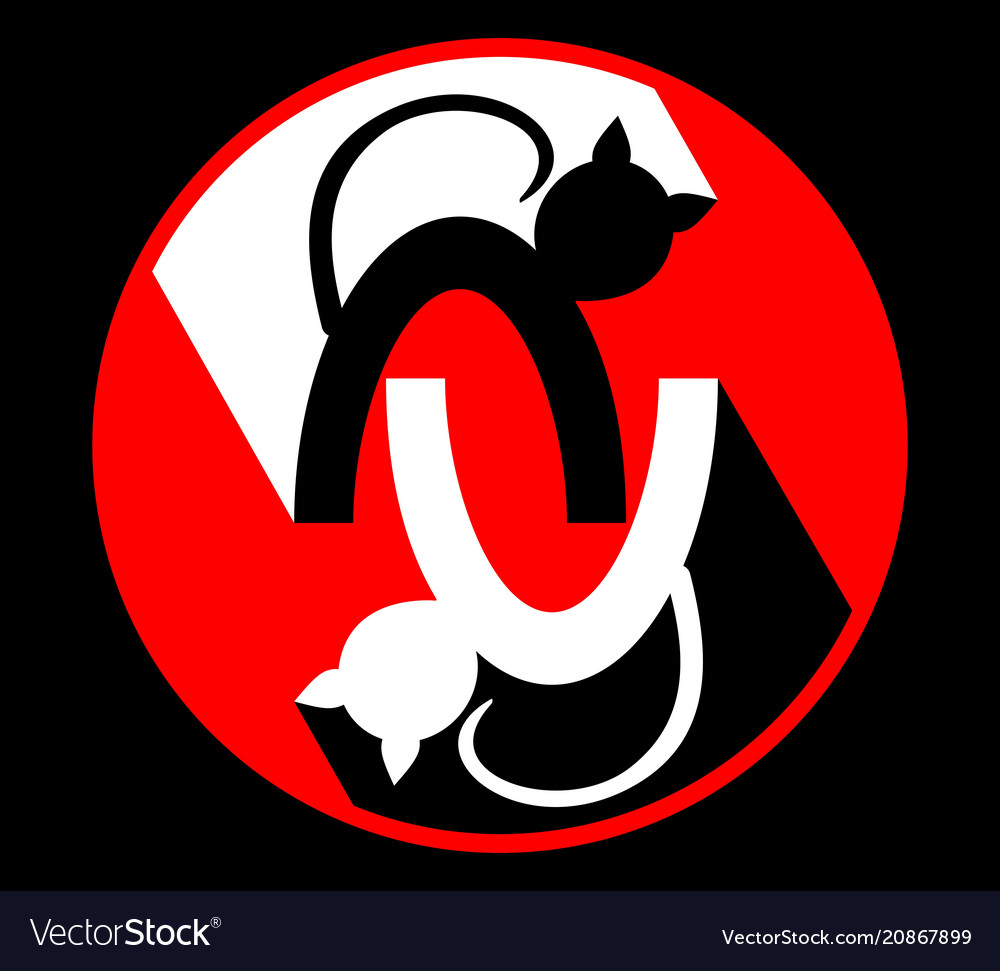 White and black cat mirror logotype two cats