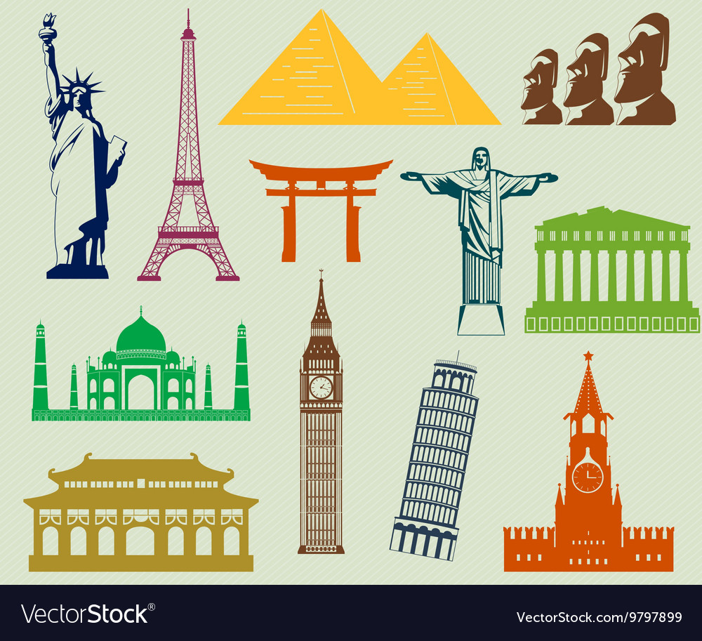 World landmarks silhouettes elements set