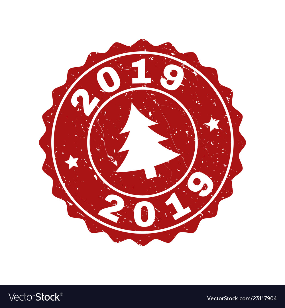 2019 grunge stamp seal with fir-tree