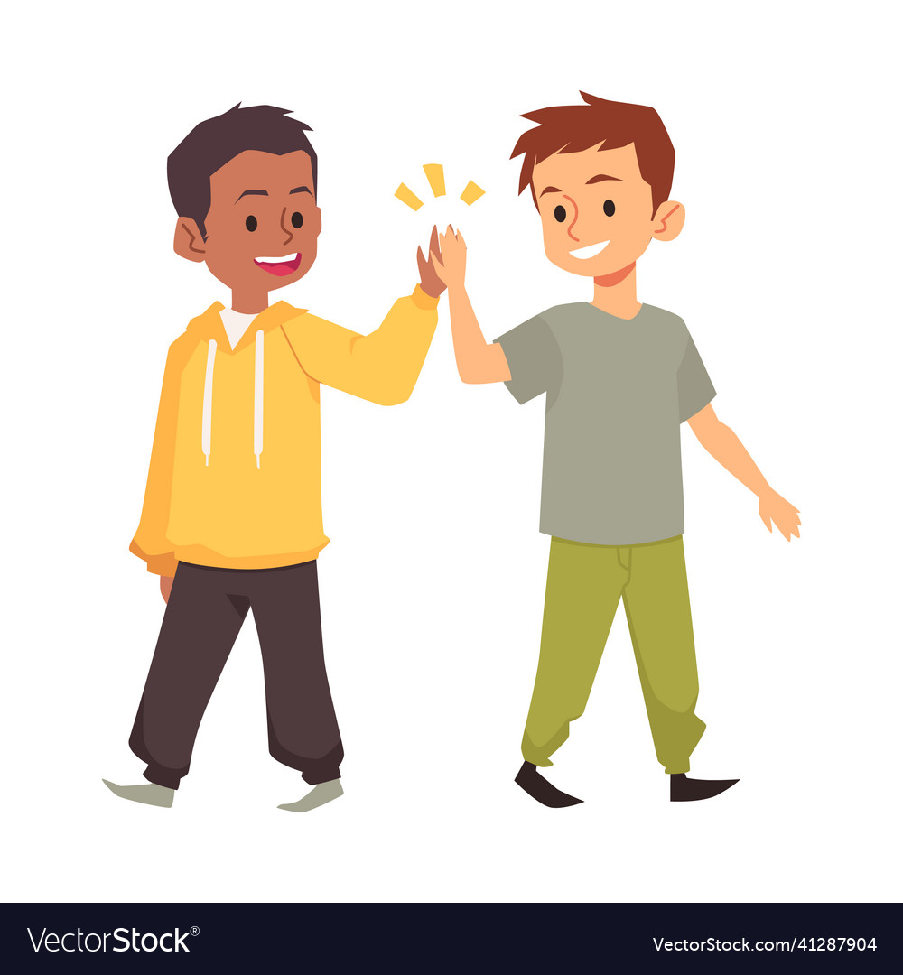 Boys give each other high five as symbol Vector Image