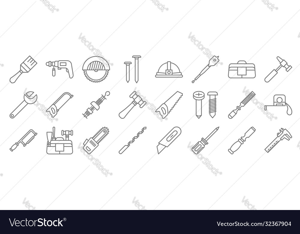 Carpentry line icons linear set quality vector image Carpentry line icons linear set quality