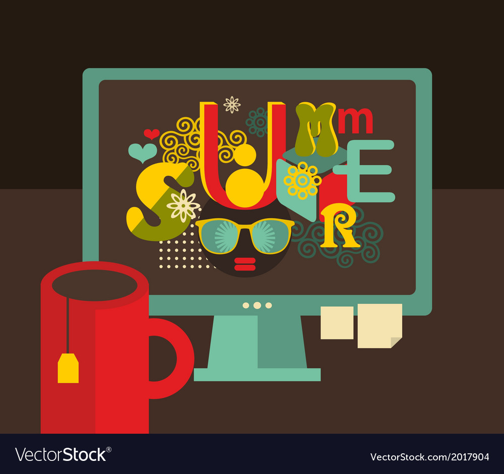 Computer screen with summer label