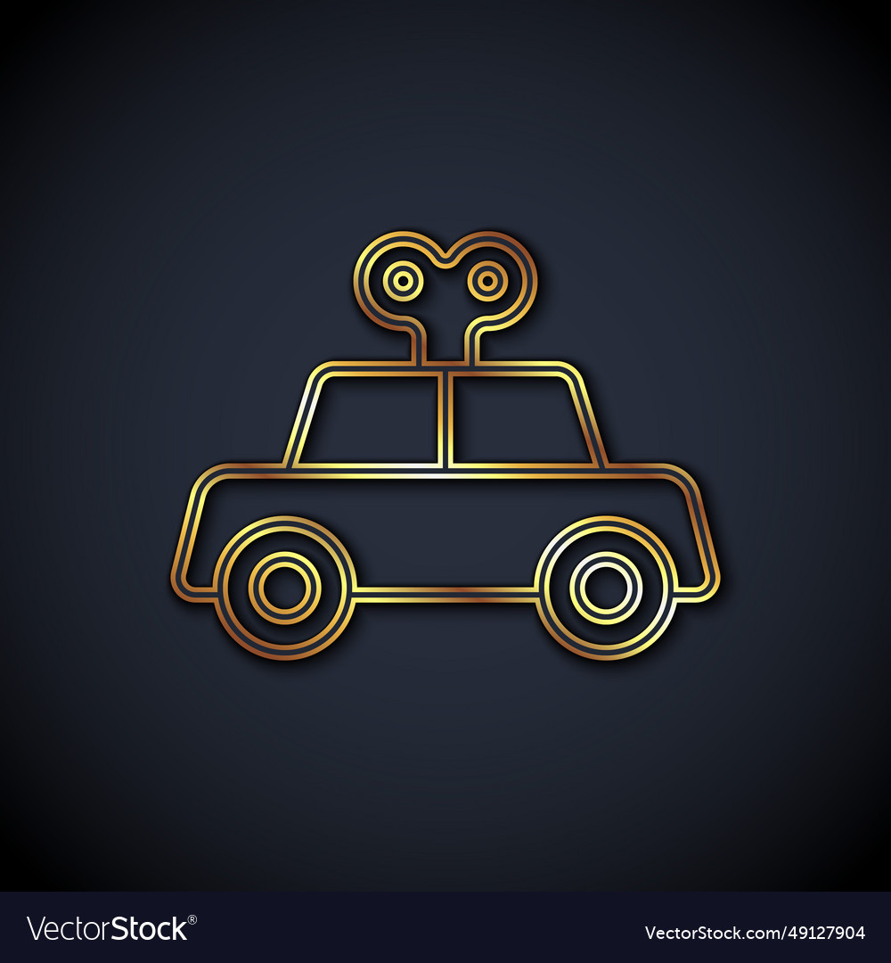Gold line toy car icon isolated on black vector image Gold line toy car icon isolated on black