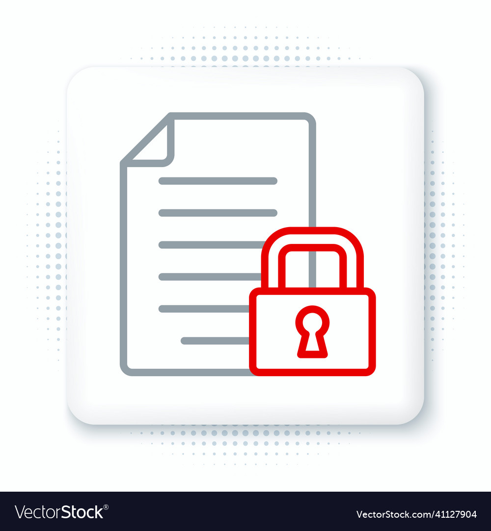 Line document and lock icon isolated on white