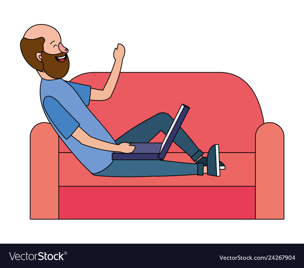 Man using technology device