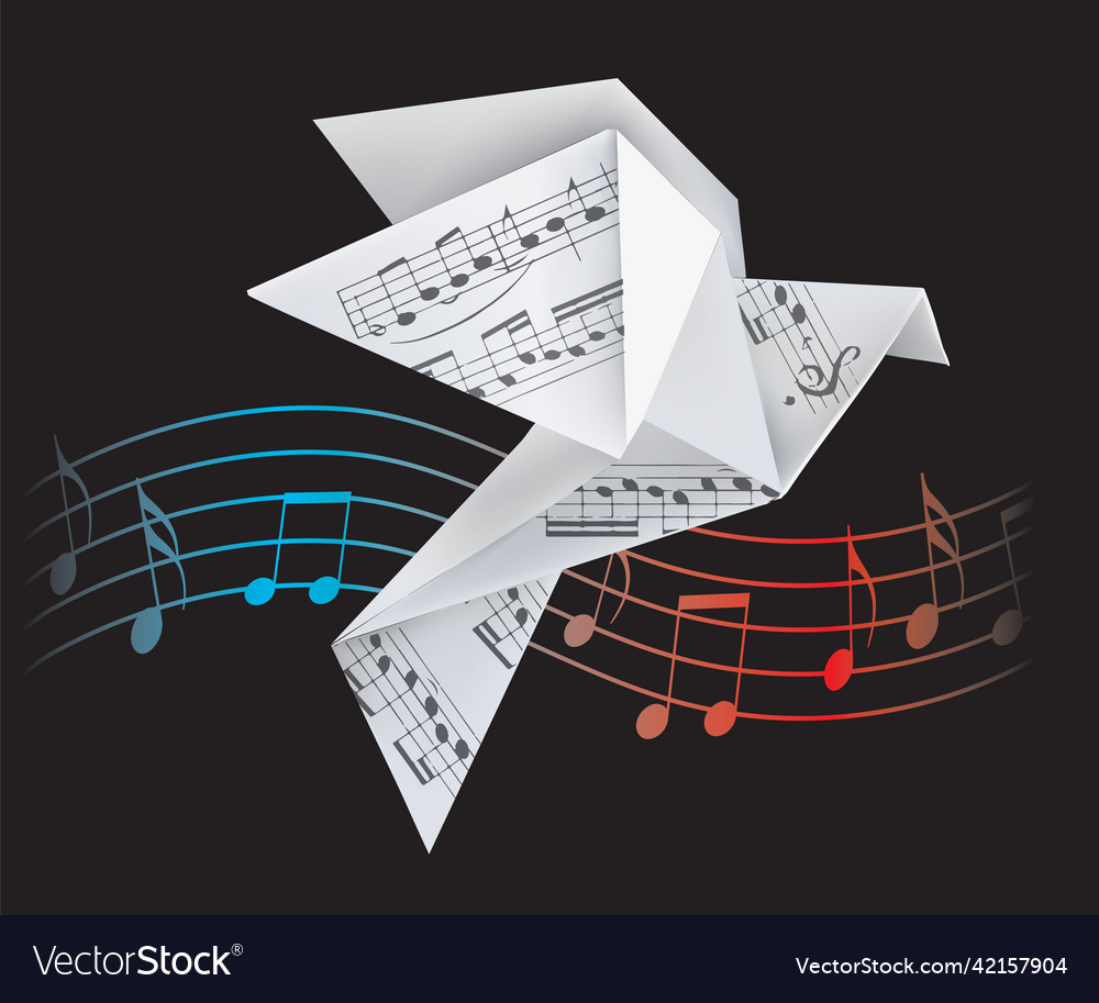 Origami doves with musical notes