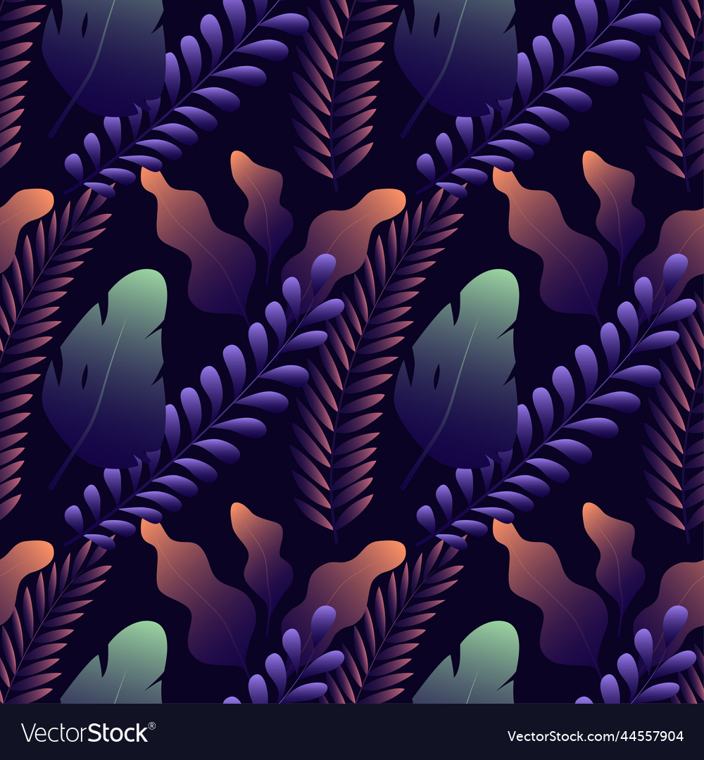 Seamless pattern with different exotic leaves