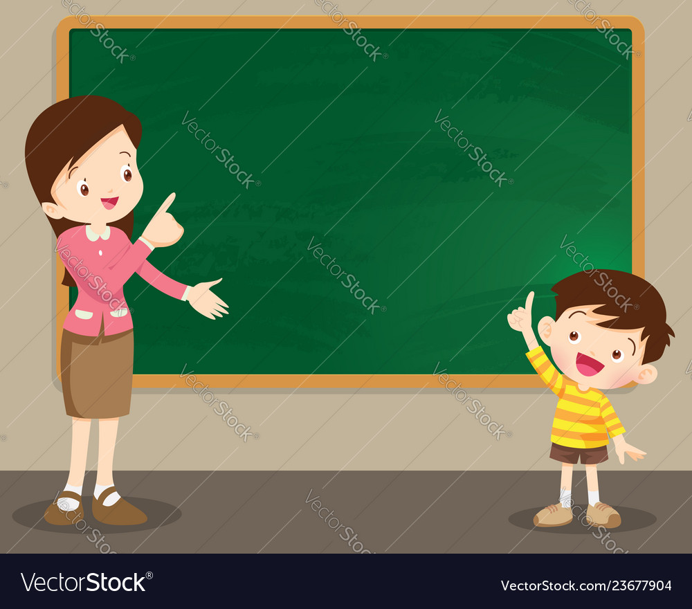 Teacher woman and studen boy standing in front of Vector Image