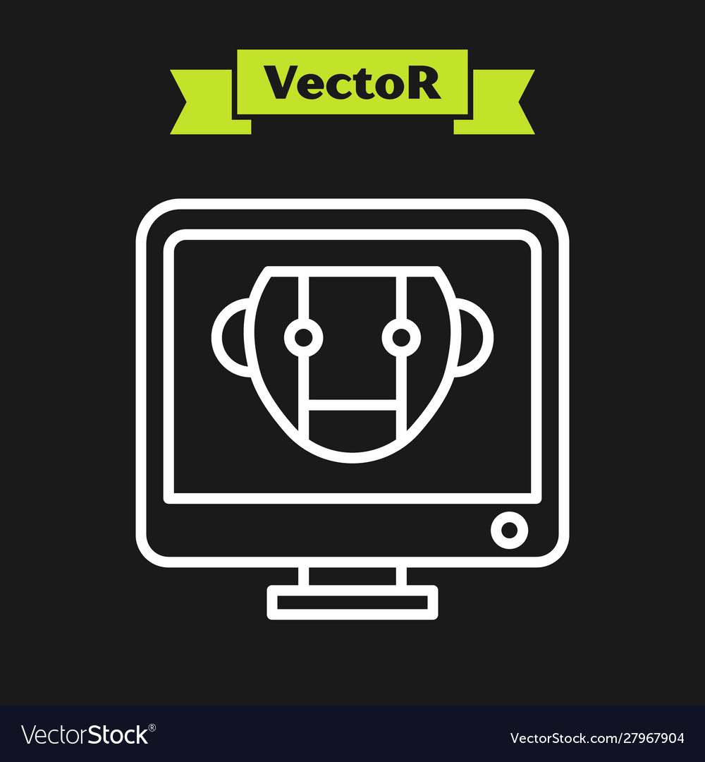White line bot icon isolated on black background