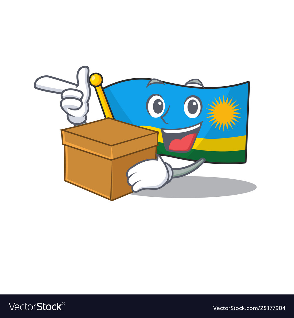 With box super funny flag rwanda cartoon character