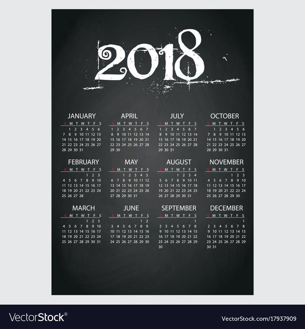 2018 wall calendar on blackboard with chalk eps10