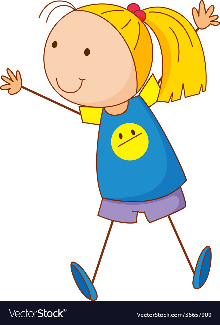 A Girl Cartoon Character In Doodle Style Isolated Vector Image