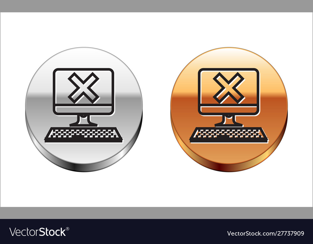 Black line computer with keyboard and x mark icon