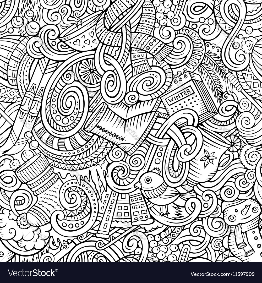 Cartoon doodles winter season seamless pattern Vector Image