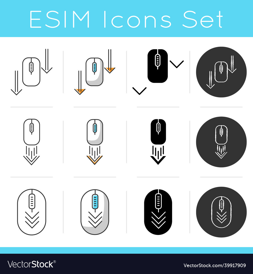 Computer mouse and arrowheads icons set scrolling vector image Computer mouse and arrowheads icons set scrolling