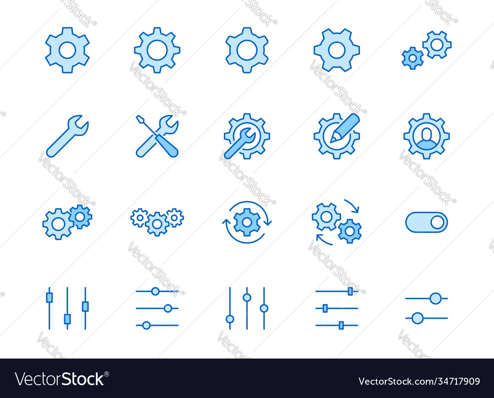 Gear cogwheel line icons set app settings button vector image Gear cogwheel line icons set app settings button