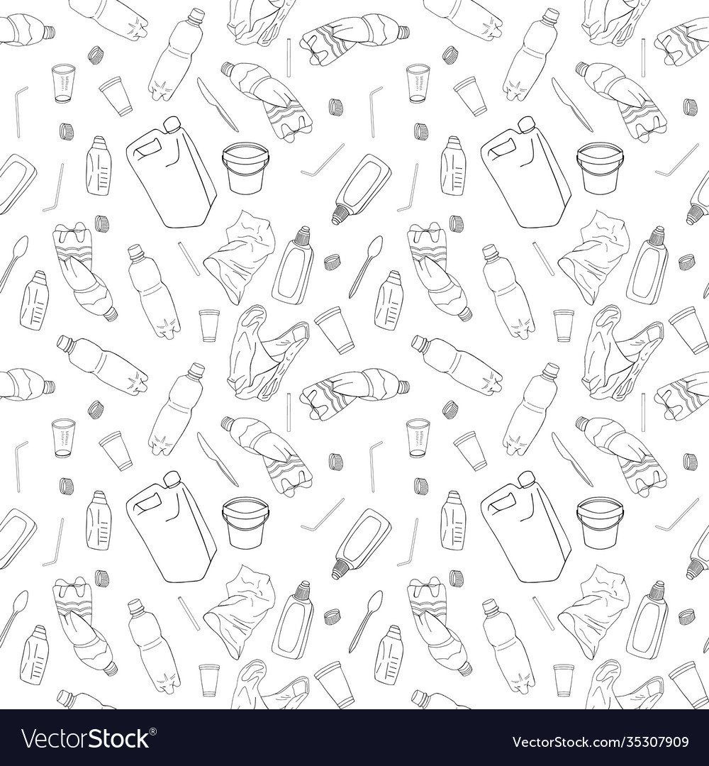 Seamless pattern with sorted plastic garbage vector image Seamless pattern with sorted plastic garbage