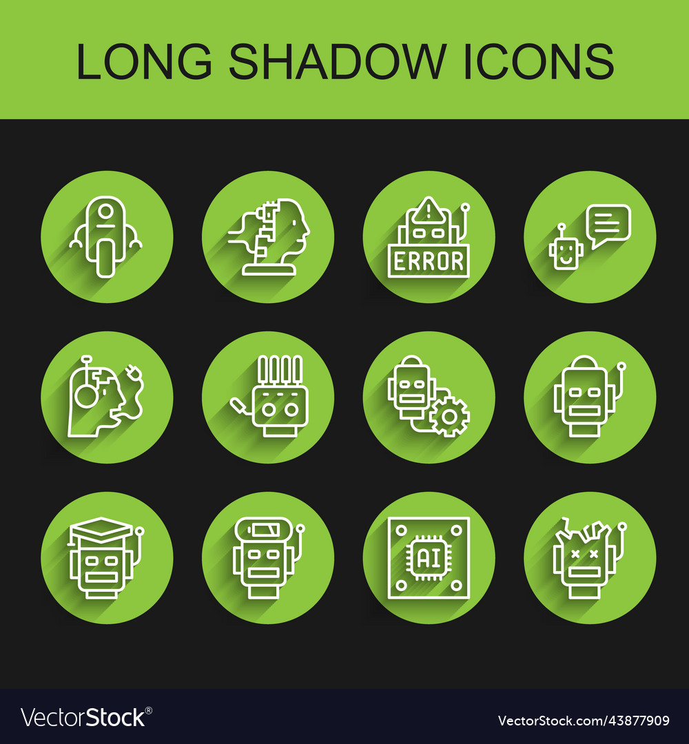 Set line robot low battery charge processor Vector Image Set line robot low battery charge processor